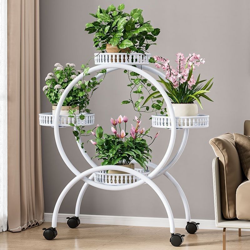 Modern Minimalist Round Ferris Wheel-Shaped Iron Display Rack, Movable with 4/6/8 Trays – Ideal Balcony Organizer