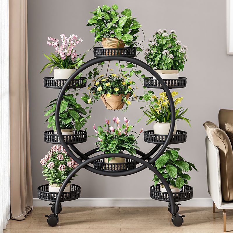 Modern Minimalist Round Ferris Wheel-Shaped Iron Display Rack, Movable with 4/6/8 Trays – Ideal Balcony Organizer