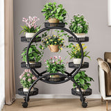 Modern Minimalist Round Ferris Wheel-Shaped Iron Display Rack, Movable with 4/6/8 Trays – Ideal Balcony Organizer