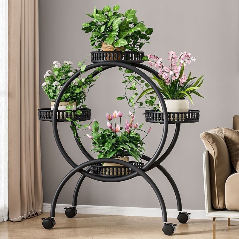 Modern Minimalist Round Ferris Wheel-Shaped Iron Display Rack, Movable with 4/6/8 Trays – Ideal Balcony Organizer