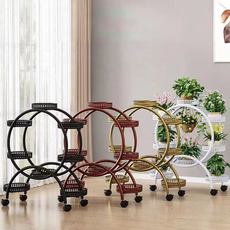 Modern Minimalist Round Ferris Wheel-Shaped Iron Display Rack, Movable with 4/6/8 Trays – Ideal Balcony Organizer