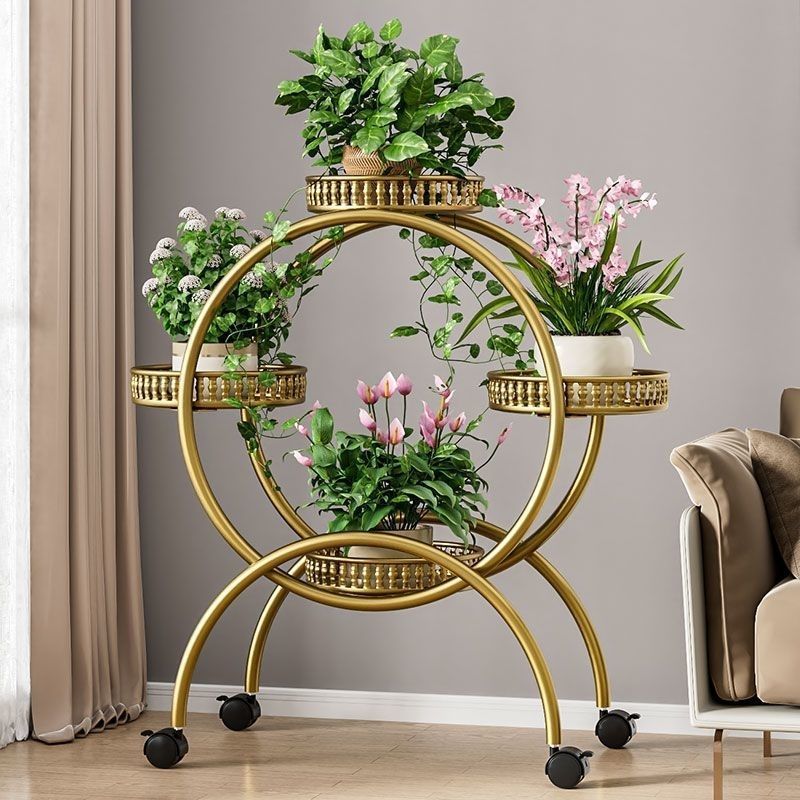 Modern Minimalist Round Ferris Wheel-Shaped Iron Display Rack, Movable with 4/6/8 Trays – Ideal Balcony Organizer
