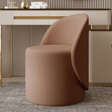 Nordic-Style Contemporary Vanity Stool in Faux Leather & Rubberwood — Cylindrical with Backrest and Swivel for Bedroom