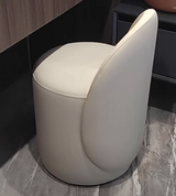 Nordic-Style Contemporary Vanity Stool in Faux Leather & Rubberwood — Cylindrical with Backrest and Swivel for Bedroom