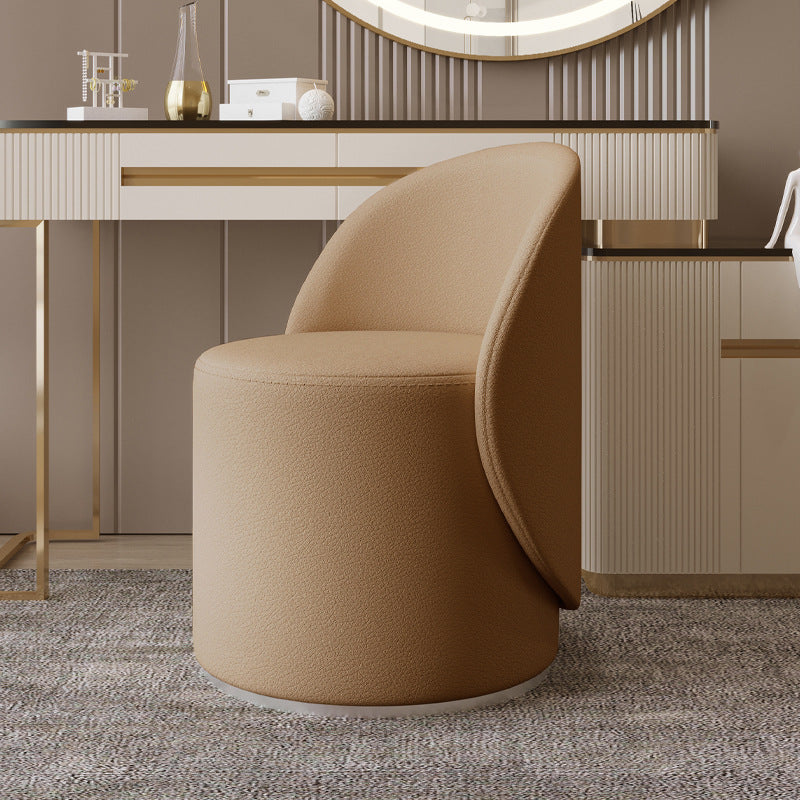 Nordic-Style Contemporary Vanity Stool in Faux Leather & Rubberwood — Cylindrical with Backrest and Swivel for Bedroom