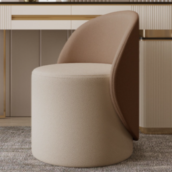 Nordic-Style Contemporary Vanity Stool in Faux Leather & Rubberwood — Cylindrical with Backrest and Swivel for Bedroom