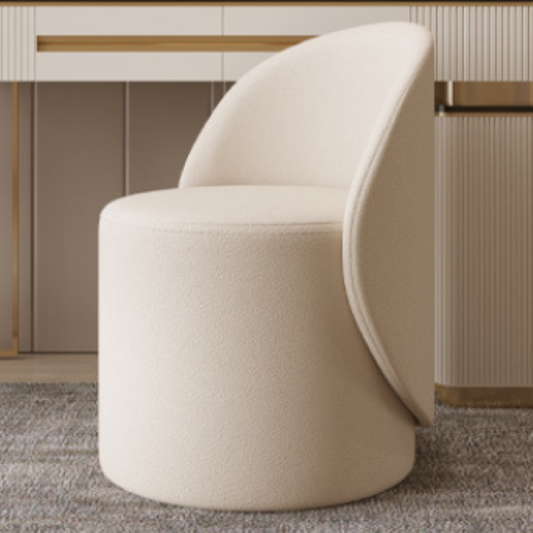Nordic-Style Contemporary Vanity Stool in Faux Leather & Rubberwood — Cylindrical with Backrest and Swivel for Bedroom