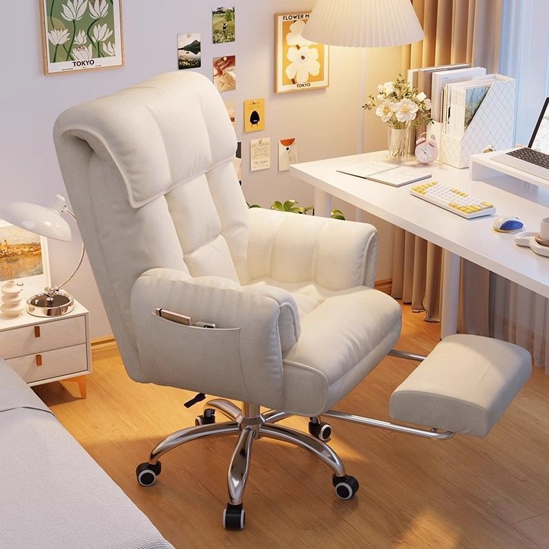 Chic Modern Minimalist Desk Chair: Fabric & Stainless Steel Square Seat, Adjustable Backrest, and Swivel Base for Home Office