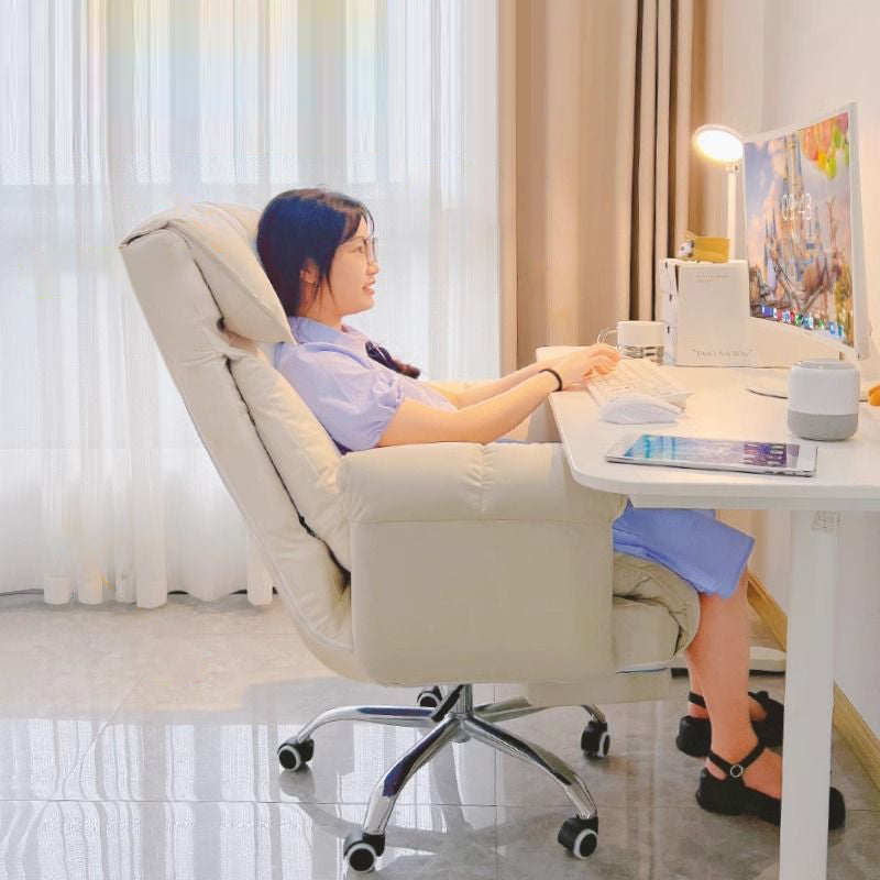 Chic Modern Minimalist Desk Chair: Fabric & Stainless Steel Square Seat, Adjustable Backrest, and Swivel Base for Home Office
