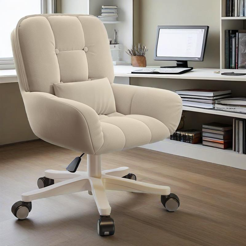 Chic Modern Minimalist Velvet PU Leather & Nylon Square Desk Chair with Adjustable Height for Home Office