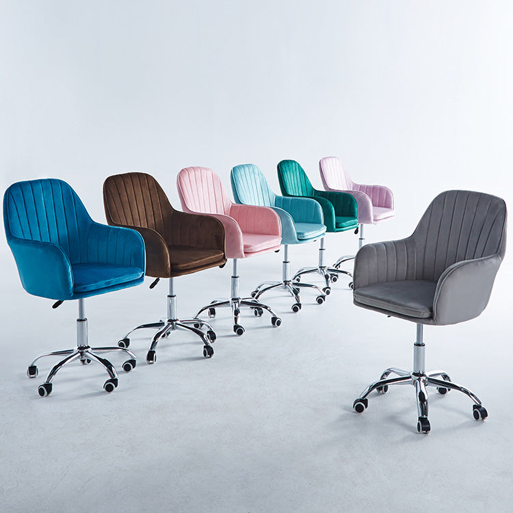 Sleek Velvet & Metal Square Desk Chair — 360° Swivel & Height Adjustment for Home Office