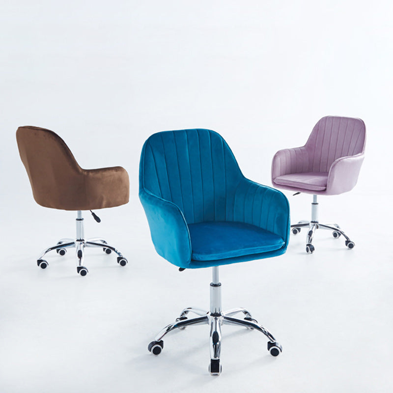 Sleek Velvet & Metal Square Desk Chair — 360° Swivel & Height Adjustment for Home Office