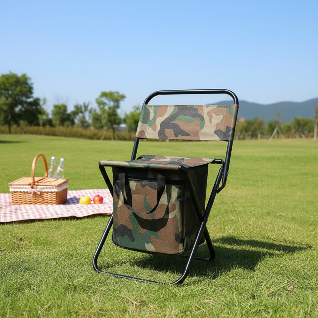 Stylish Contemporary Industrial Folding Camping Chair — Rectangular Oxford Fabric, Steel-Pipe Frame, Armless, for Garden & Outdoor Patio