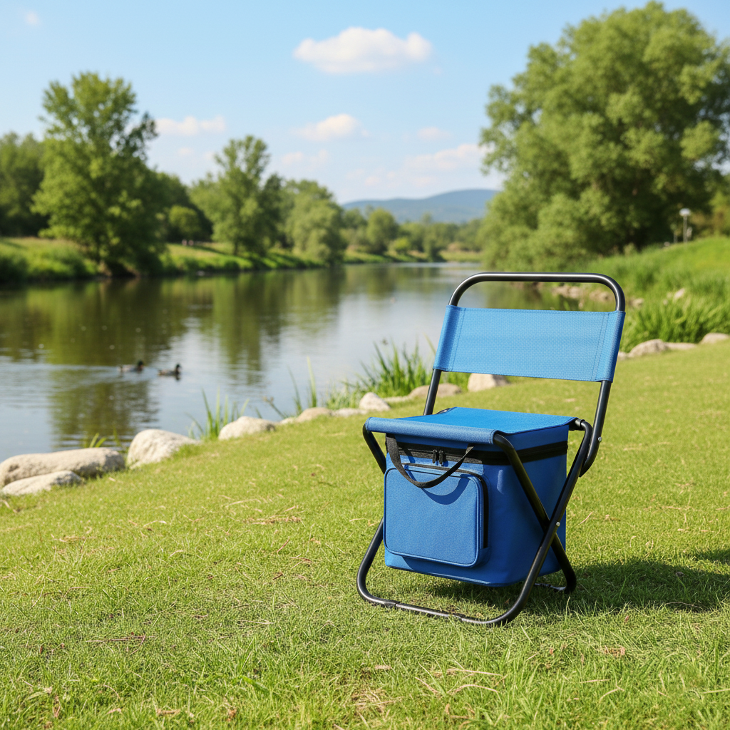 Stylish Contemporary Industrial Folding Camping Chair — Rectangular Oxford Fabric, Steel-Pipe Frame, Armless, for Garden & Outdoor Patio