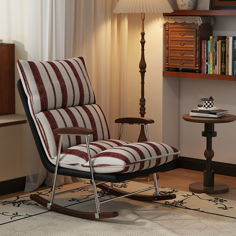 Traditional French Upholstered Velvet Rocking Chair with Rubberwood Frame and Iron Accents, Comfortable Backrest & Armrests for Living Room