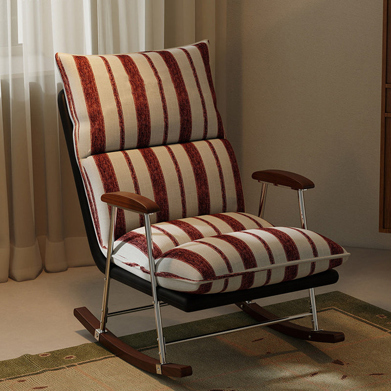 Traditional French Upholstered Velvet Rocking Chair with Rubberwood Frame and Iron Accents, Comfortable Backrest & Armrests for Living Room