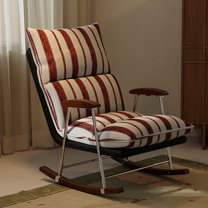 Traditional French Upholstered Velvet Rocking Chair with Rubberwood Frame and Iron Accents, Comfortable Backrest & Armrests for Living Room