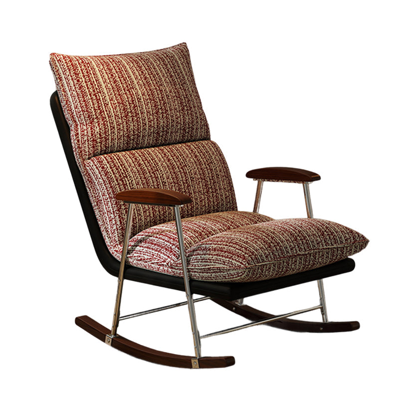 Traditional French Upholstered Velvet Rocking Chair with Rubberwood Frame and Iron Accents, Comfortable Backrest & Armrests for Living Room