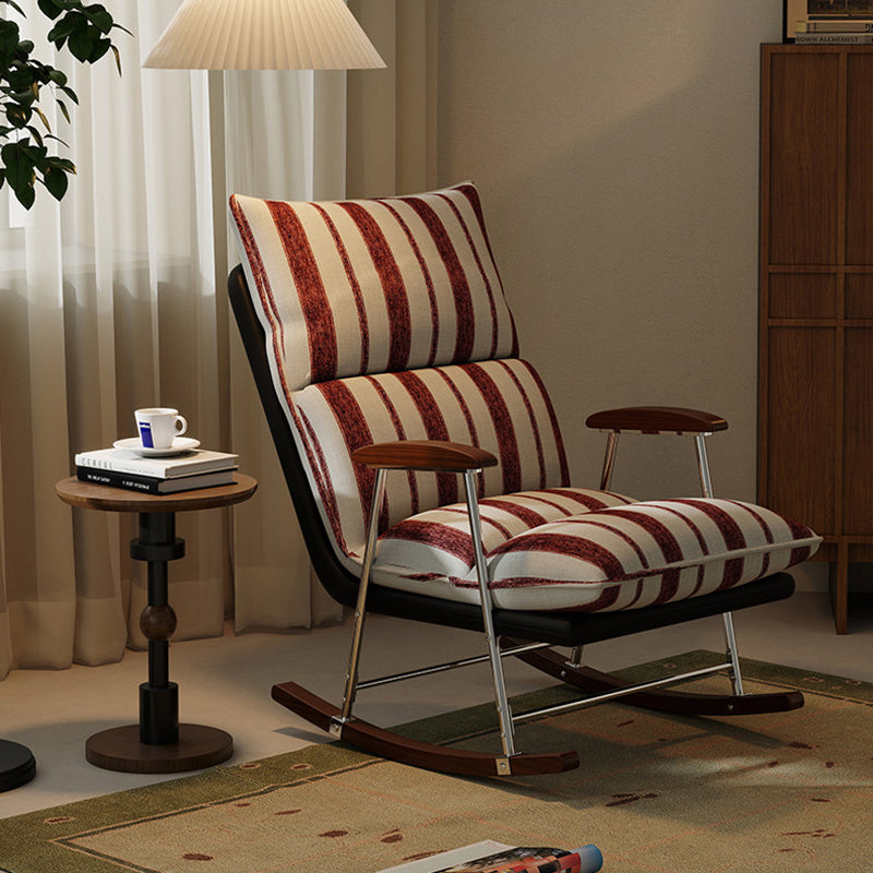 Traditional French Upholstered Velvet Rocking Chair with Rubberwood Frame and Iron Accents, Comfortable Backrest & Armrests for Living Room