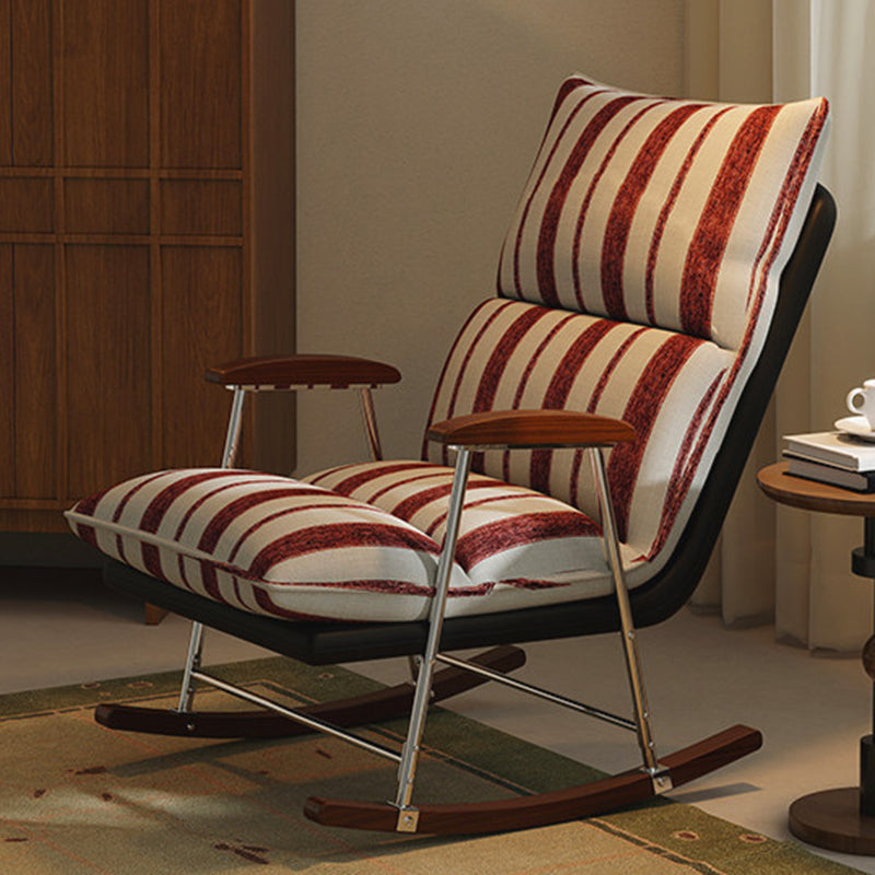 Traditional French Upholstered Velvet Rocking Chair with Rubberwood Frame and Iron Accents, Comfortable Backrest & Armrests for Living Room