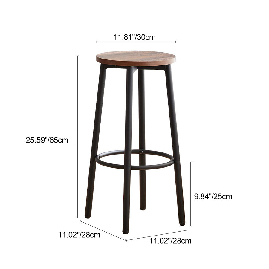 Sleek Modern Minimalist Wood & Iron Round Bar Stool with Footrest for Living Room & Dining Room