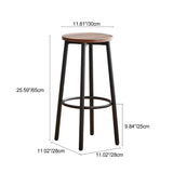 Sleek Modern Minimalist Wood & Iron Round Bar Stool with Footrest for Living Room & Dining Room