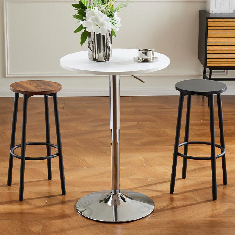 Sleek Modern Minimalist Wood & Iron Round Bar Stool with Footrest for Living Room & Dining Room
