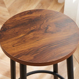 Sleek Modern Minimalist Wood & Iron Round Bar Stool with Footrest for Living Room & Dining Room