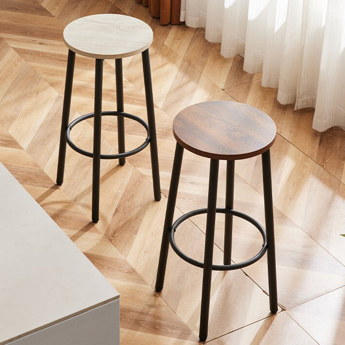 Sleek Modern Minimalist Wood & Iron Round Bar Stool with Footrest for Living Room & Dining Room