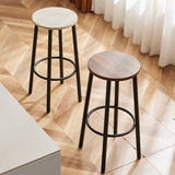 Sleek Modern Minimalist Wood & Iron Round Bar Stool with Footrest for Living Room & Dining Room