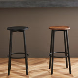 Sleek Modern Minimalist Wood & Iron Round Bar Stool with Footrest for Living Room & Dining Room