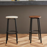 Sleek Modern Minimalist Wood & Iron Round Bar Stool with Footrest for Living Room & Dining Room