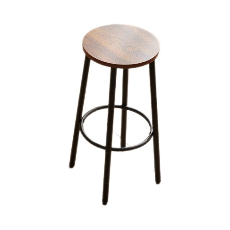 Sleek Modern Minimalist Wood & Iron Round Bar Stool with Footrest for Living Room & Dining Room