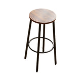Sleek Modern Minimalist Wood & Iron Round Bar Stool with Footrest for Living Room & Dining Room