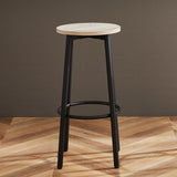 Sleek Modern Minimalist Wood & Iron Round Bar Stool with Footrest for Living Room & Dining Room