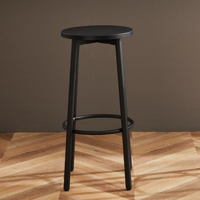 Sleek Modern Minimalist Wood & Iron Round Bar Stool with Footrest for Living Room & Dining Room