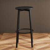 Sleek Modern Minimalist Wood & Iron Round Bar Stool with Footrest for Living Room & Dining Room