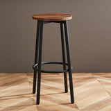 Sleek Modern Minimalist Wood & Iron Round Bar Stool with Footrest for Living Room & Dining Room