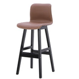 Contemporary Scandinavian PU Leather Bar Stool with Solid Wood Frame, Curved Square Seat and Backrest – Perfect for Dining Room