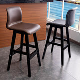 Contemporary Scandinavian PU Leather Bar Stool with Solid Wood Frame, Curved Square Seat and Backrest – Perfect for Dining Room