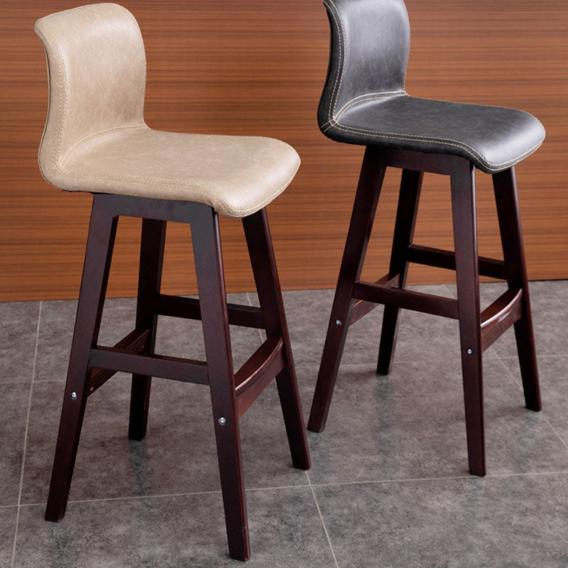Contemporary Scandinavian PU Leather Bar Stool with Solid Wood Frame, Curved Square Seat and Backrest – Perfect for Dining Room
