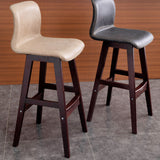 Contemporary Scandinavian PU Leather Bar Stool with Solid Wood Frame, Curved Square Seat and Backrest – Perfect for Dining Room
