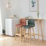 Contemporary Scandinavian PU Leather Bar Stool with Solid Wood Frame, Curved Square Seat and Backrest – Perfect for Dining Room