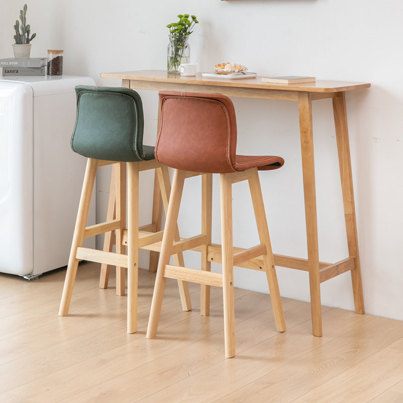 Contemporary Scandinavian PU Leather Bar Stool with Solid Wood Frame, Curved Square Seat and Backrest – Perfect for Dining Room