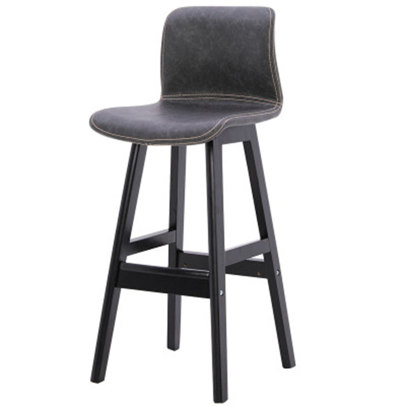 Contemporary Scandinavian PU Leather Bar Stool with Solid Wood Frame, Curved Square Seat and Backrest – Perfect for Dining Room