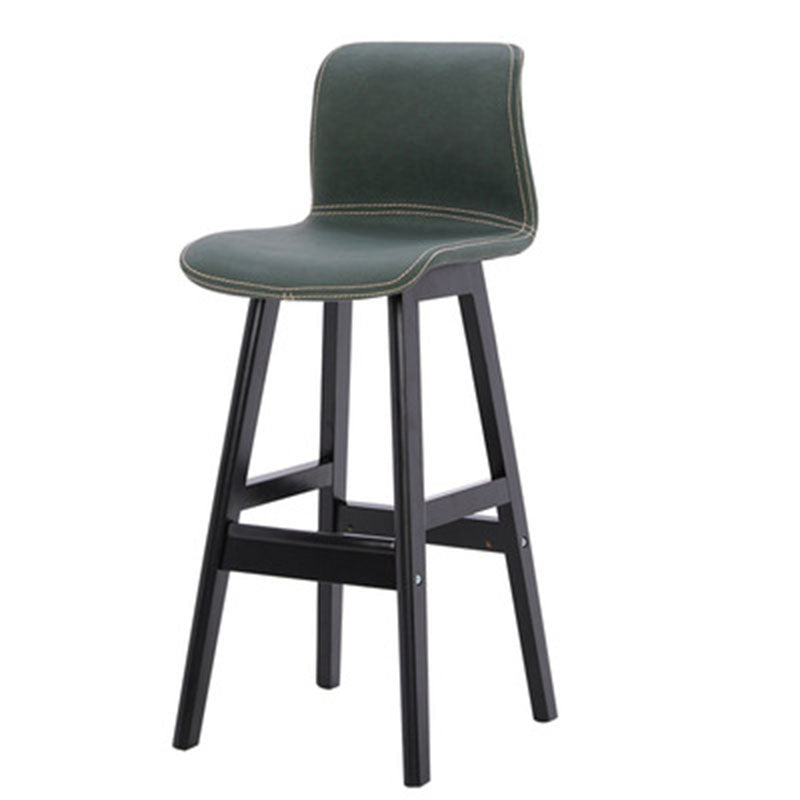 Contemporary Scandinavian PU Leather Bar Stool with Solid Wood Frame, Curved Square Seat and Backrest – Perfect for Dining Room