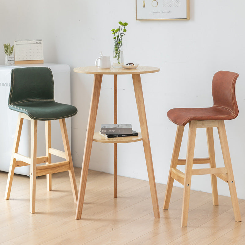 Contemporary Scandinavian PU Leather Bar Stool with Solid Wood Frame, Curved Square Seat and Backrest – Perfect for Dining Room