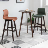 Contemporary Scandinavian PU Leather Bar Stool with Solid Wood Frame, Curved Square Seat and Backrest – Perfect for Dining Room