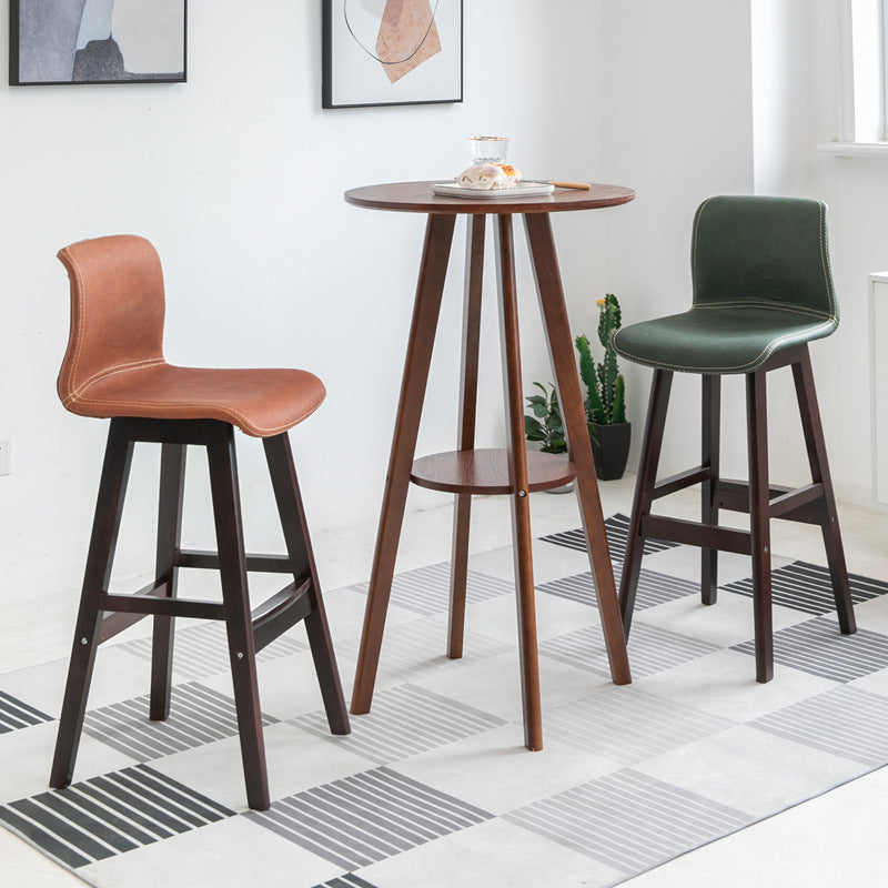 Contemporary Scandinavian PU Leather Bar Stool with Solid Wood Frame, Curved Square Seat and Backrest – Perfect for Dining Room