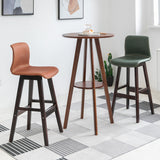 Contemporary Scandinavian PU Leather Bar Stool with Solid Wood Frame, Curved Square Seat and Backrest – Perfect for Dining Room
